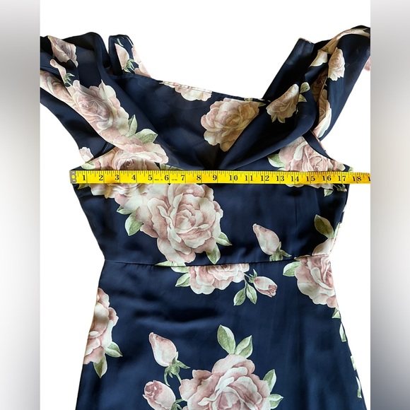 LULUS The Very Thought of You Navy Blue Floral Print Maxi Dress Gown Size M Rose - Picture 10 of 14